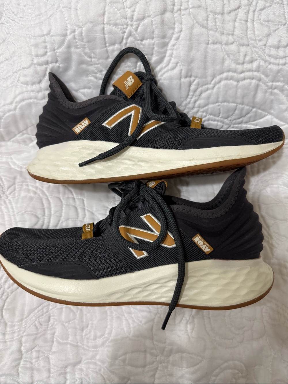 New Balance Dark Charcoal Running Sneakers with Tan Accents